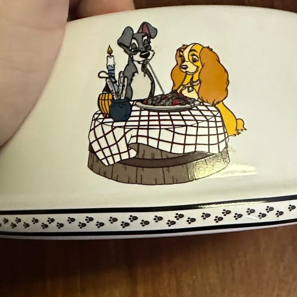 Disney White Dog Bowl with Brown and Gold Accents